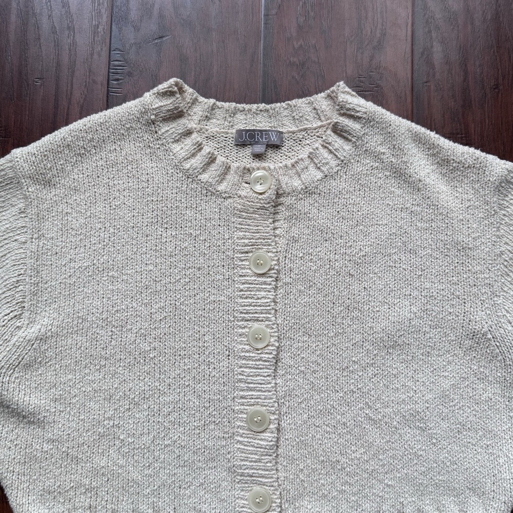 J. Crew Marina Crew Neck Cardigan Sweater Cream Textured Knit Sz M Clean Girl - Picture 3 of 16